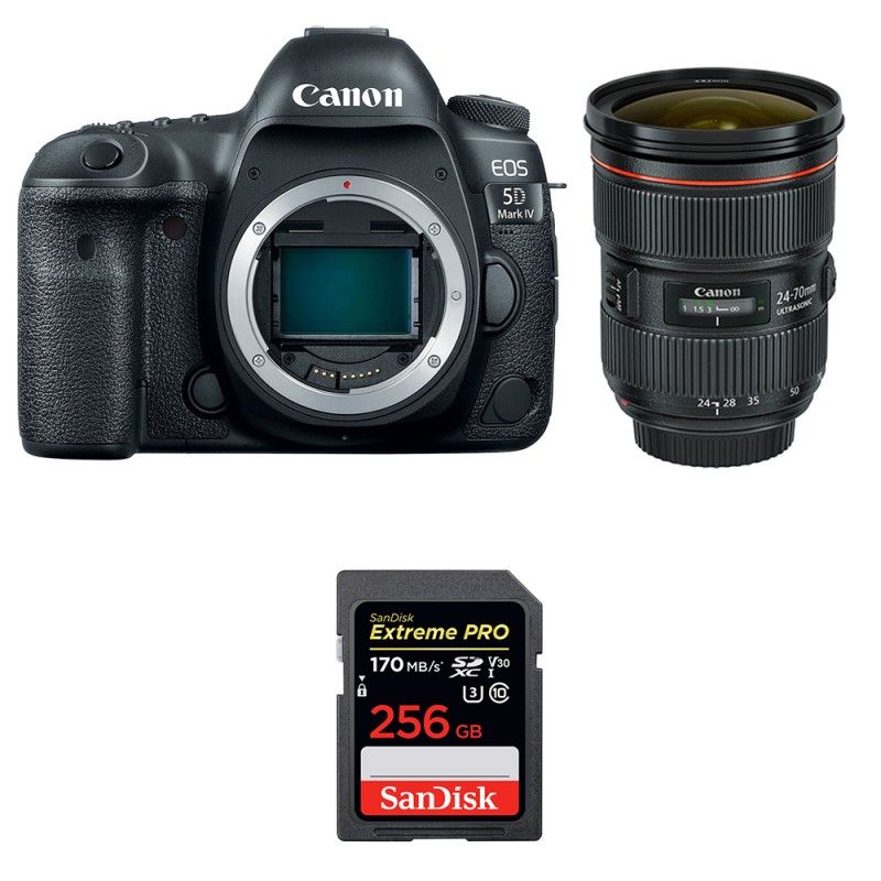 Canon EOS 5D Mark IV + EF 24-70mm f/2.8L II USM + Tarjeta SanDisk 256GB Extreme PRO UHS-I SDXC 170 MB/s  Garantía de 2 años