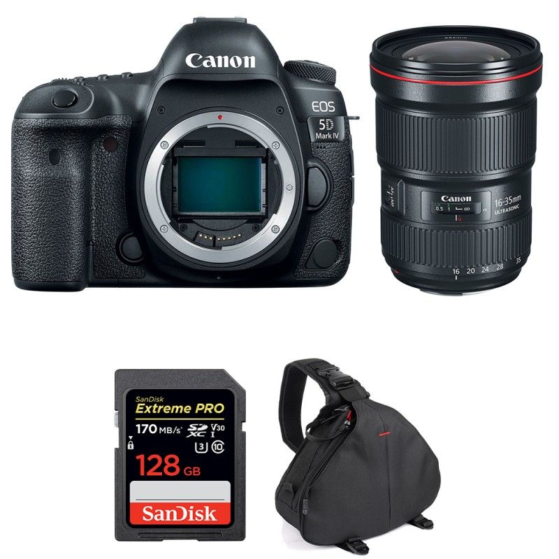 Canon EOS 5D Mark IV + EF 16-35mm f/2.8L III USM + SanDisk 128GB Extreme PRO UHS-I SDXC 170MBs + 2-Year Warranty Bag