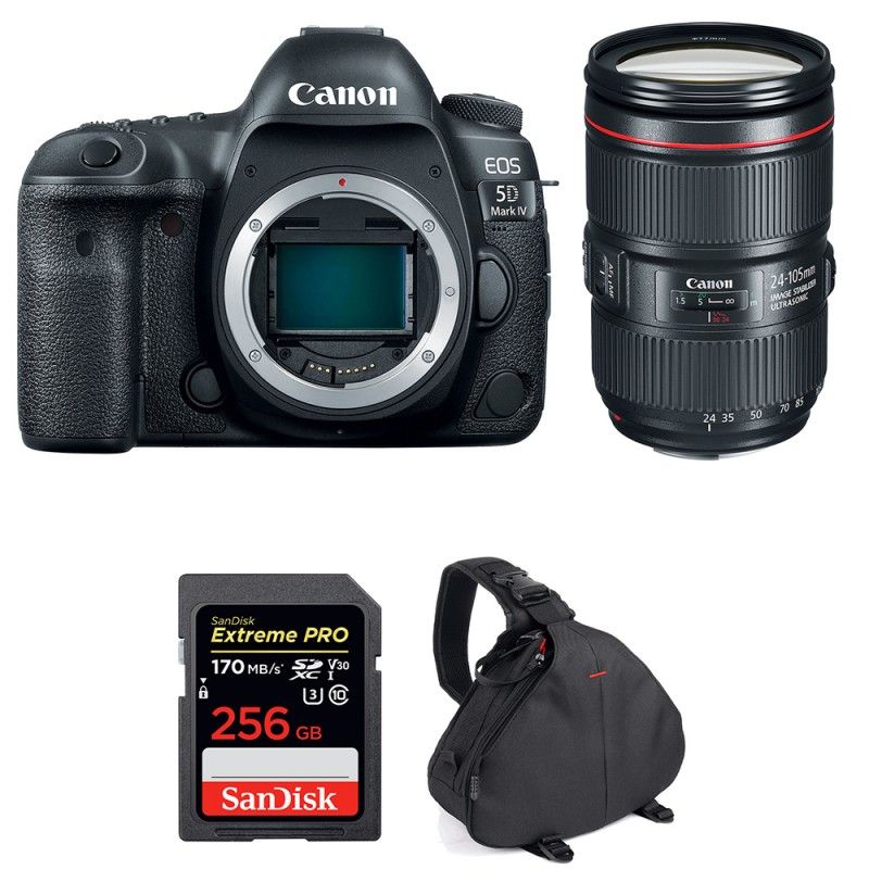 Canon EOS 5D Mark IV + EF 24-105mm f/4L IS II USM + SanDisk 256GB Extreme PRO UHS-I SDXC 170MBs + 2 Year Warranty Bag