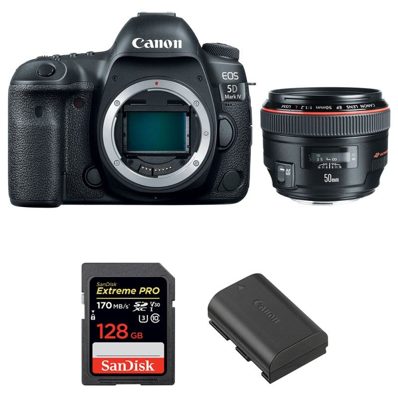 Canon EOS 5D Mark IV + Objetivo EF 50 mm f/1.2L USM + Tarjeta SDXC SanDisk 128 GB Extreme PRO UHS-I 170 MB/s + Batería LP-E6N (garantía de 2 años)