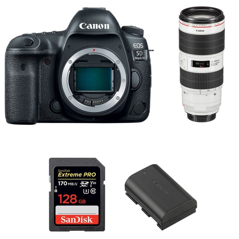 Canon EOS 5D Mark IV + EF 70-200mm f/2.8L IS III USM + SanDisk 128GB UHS-I SDXC 170MBs + LP-E6N Battery (2-Year Warranty)