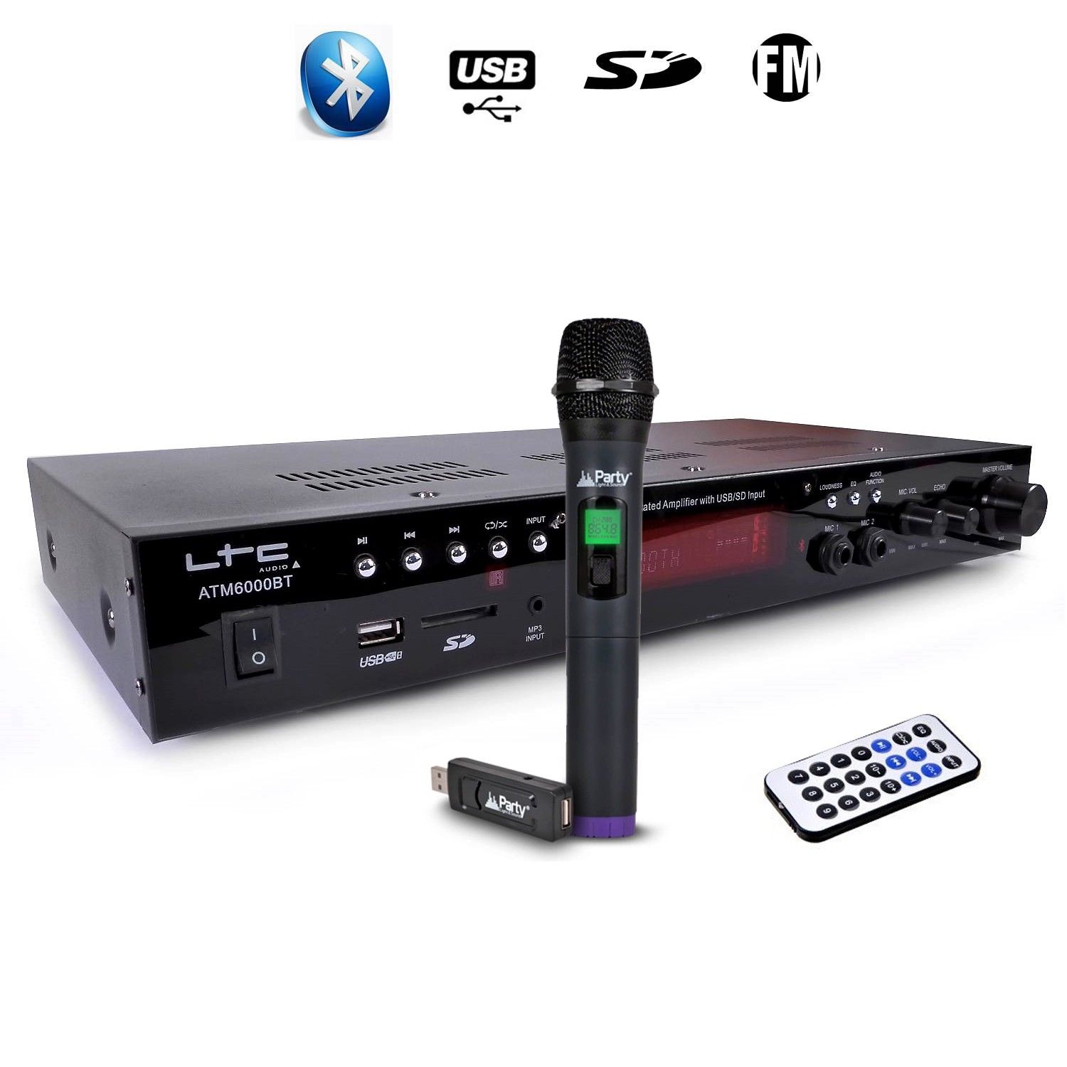 LTC ATM6000BT Stereo Hi-Fi Karaoke Amplifier 100W with USB/SD/MP3/Bluetooth and Wireless Handheld Microphone