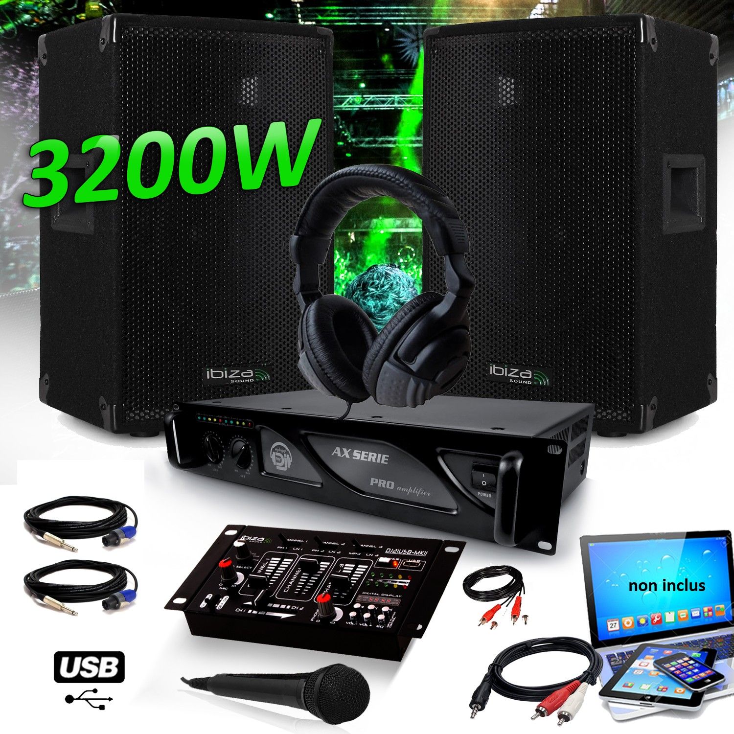 Paquete de Sonido DJ Ibiza 3200W