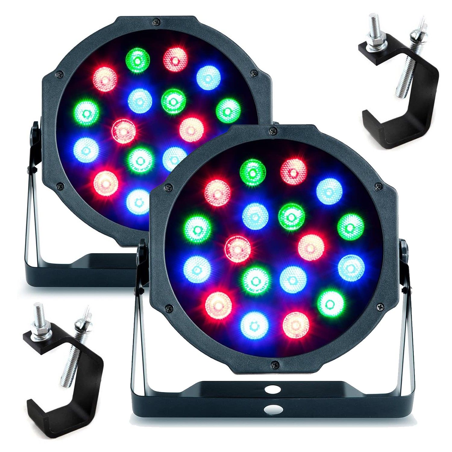 SONO DJ 18x1W RGB LED Light Projectors - PARTY-PAR181 + 2 Fixation Hooks for Portal