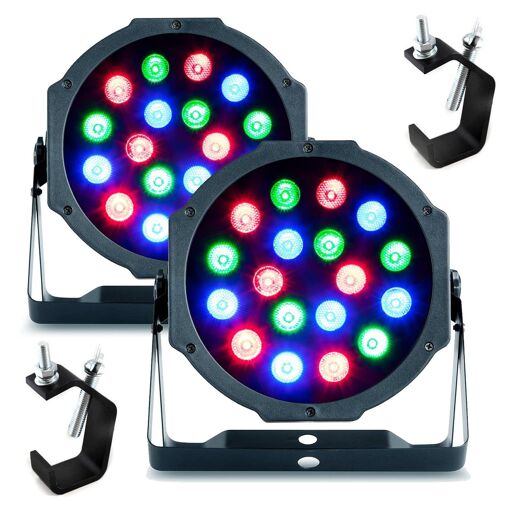 Proyectores de luz SONO DJ 18x1W RGB LED - PARTY-PAR181 + 2 Ganchos de fijación para Portal