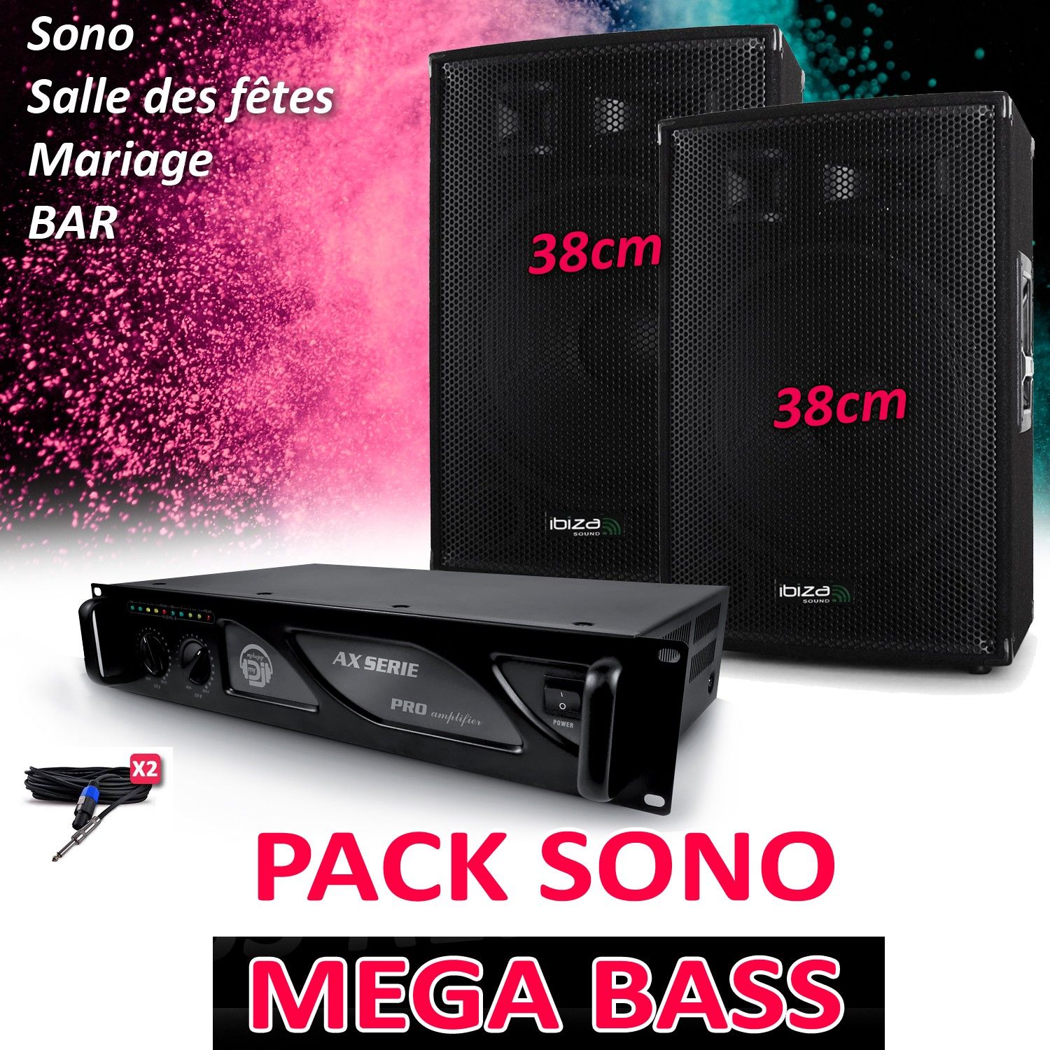 Pack de haut-parleurs Ibiza Disco15B - Système sonor DJ avec amplificateur