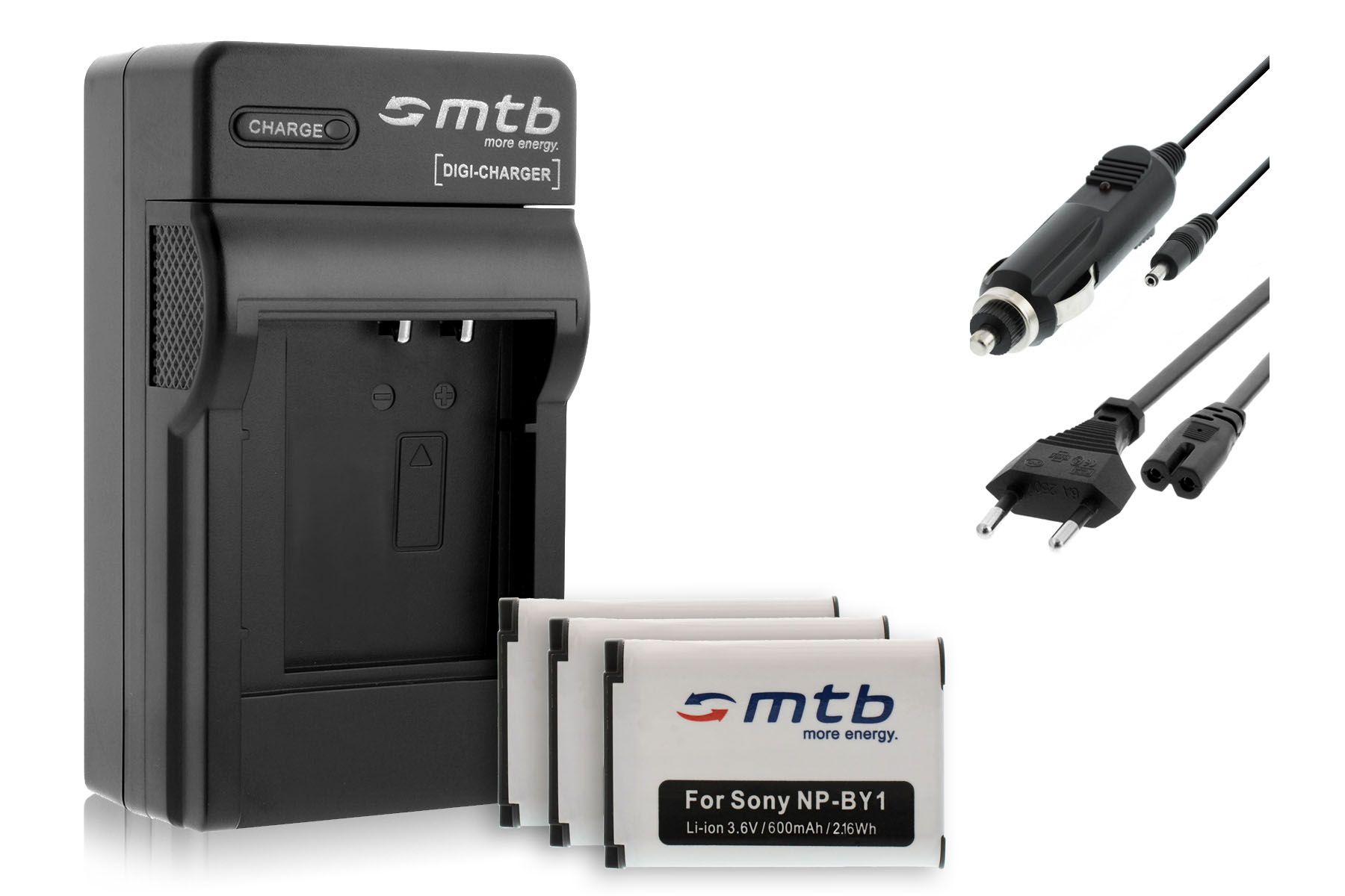 Mtb 3x Batteries + Charger Kit (Car/Wall) for Sony HD Action Cam Mini AZ1/HDR-AZ1/HDR-AZ1VR (NP-BY1 NPBY1)