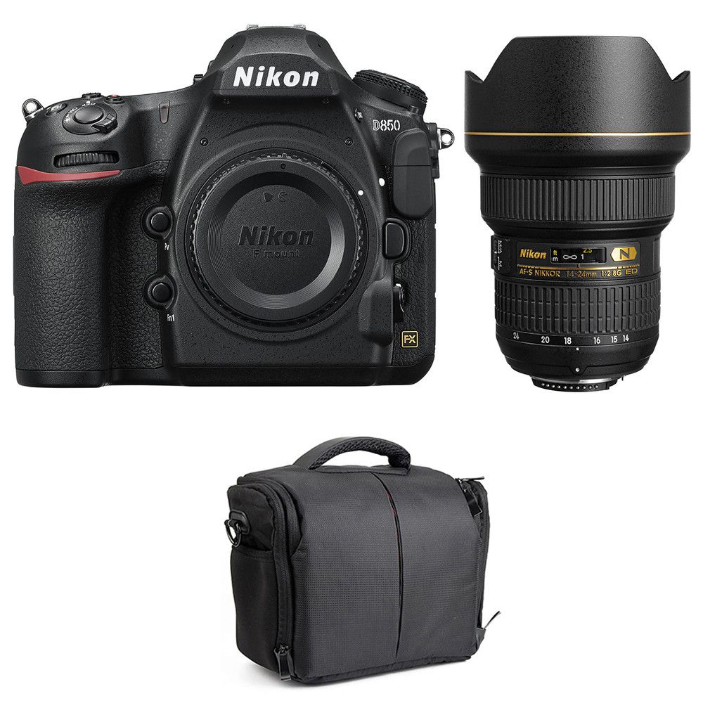 Nikon D850 45.7MP Full-Frame Camera + 14-24mm f/2.8G ED Lens + 2-Year Warranty Bag