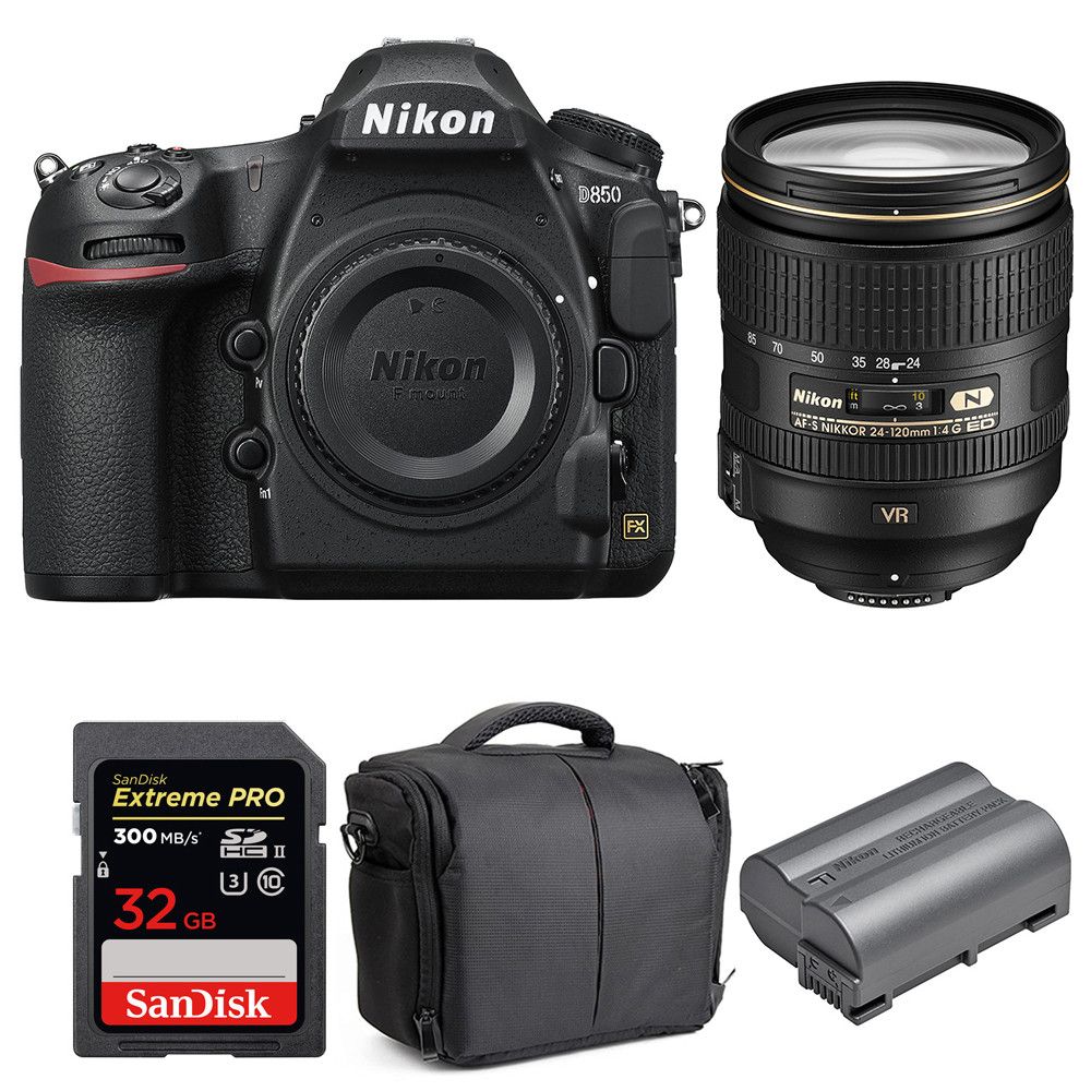 Nikon D850 + 24-120mm F4 G ED VR + SanDisk 32GB Extreme PRO UHS-II SDXC 300MB/s + EN-EL15b + 2-Year Warranty Bag