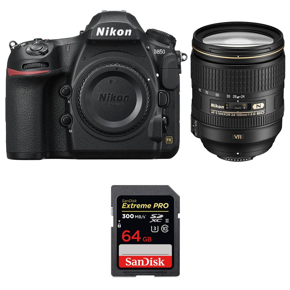 Nikon D850 + 24-120mm F4 G ED VR + SanDisk 64GB Extreme PRO UHS-II SDXC Card (2-Year Warranty)