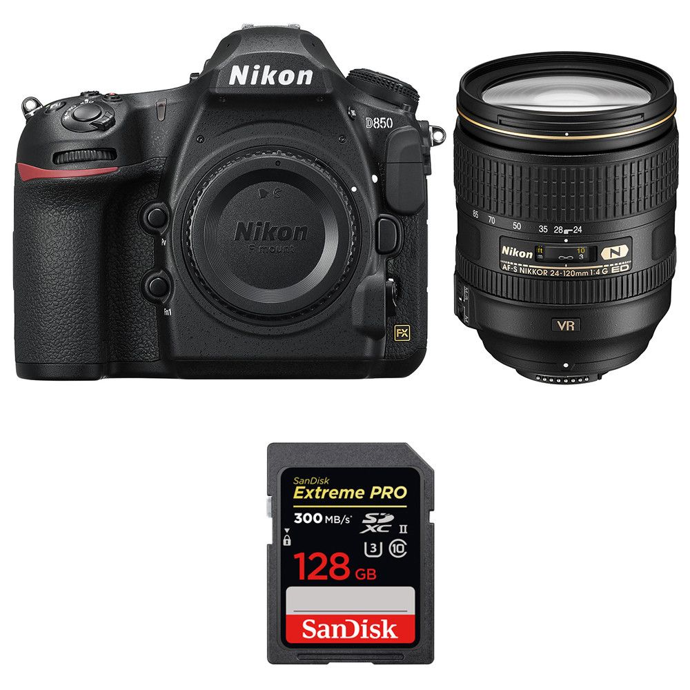 Nikon D850 + 24-120mm F4 G ED VR + SanDisk 128GB Extreme PRO UHS-II SDXC Card (2-Year Warranty)