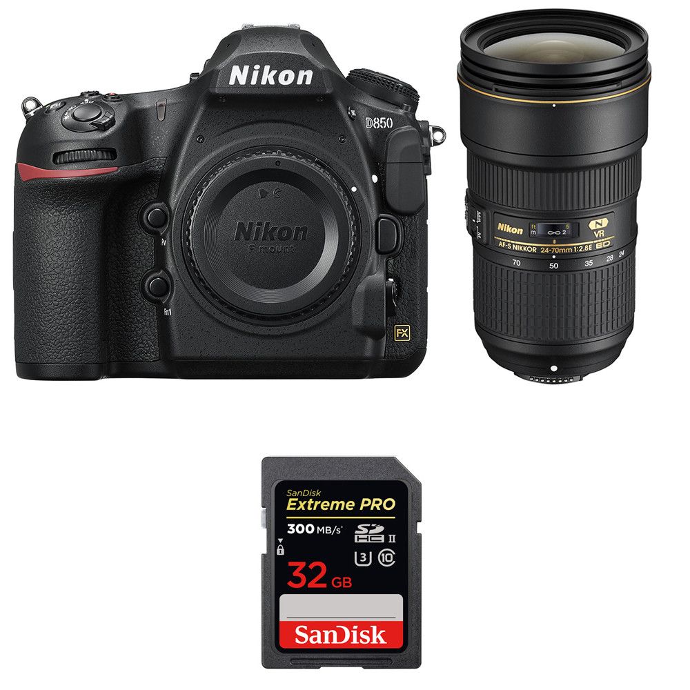 Nikon D850 + 24-70mm f/2.8E ED VR Lens + SanDisk 32GB Extreme PRO UHS-II SDXC Card 2-Year Warranty