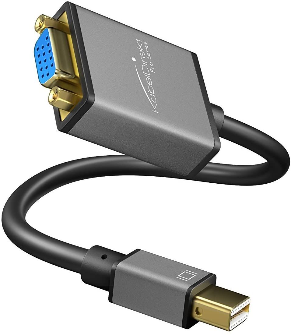 KabelDirekt Mini DisplayPort to VGA Converter (WUXGA Resolution, 1920x1200, 60Hz, 24K Gold-Plated Contacts, for iMac, MacBook)