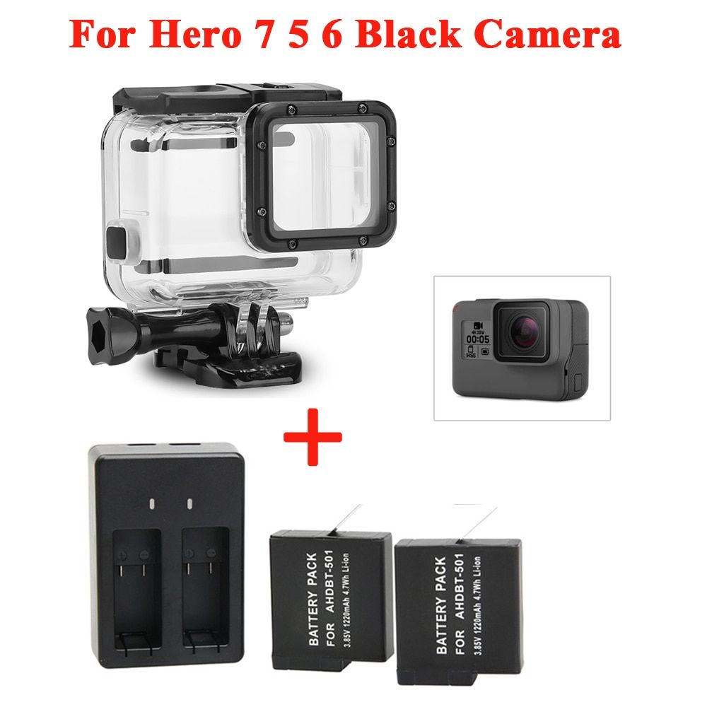 Batería y cargador para GoPro Hero 5/6/7 en estuche impermeable, Negro