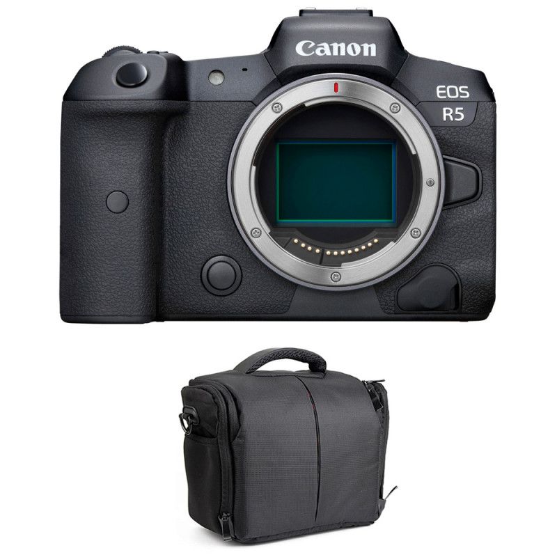 Canon EOS R5 Body + Bag - 45MP Full Frame CMOS, 20fps, 8K Video, Dual IS, 5.76MP EVF