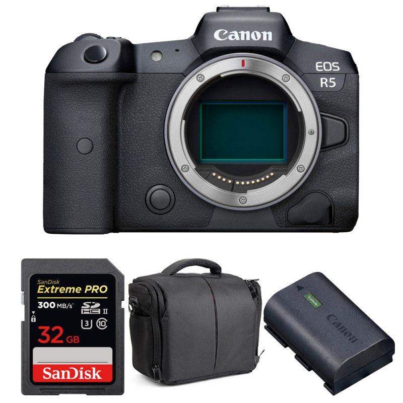 Canon EOS R5 Nu + SanDisk 32GB Extreme PRO UHS-II SDXC 300MB/s + Canon LP-E6NH + Bag
