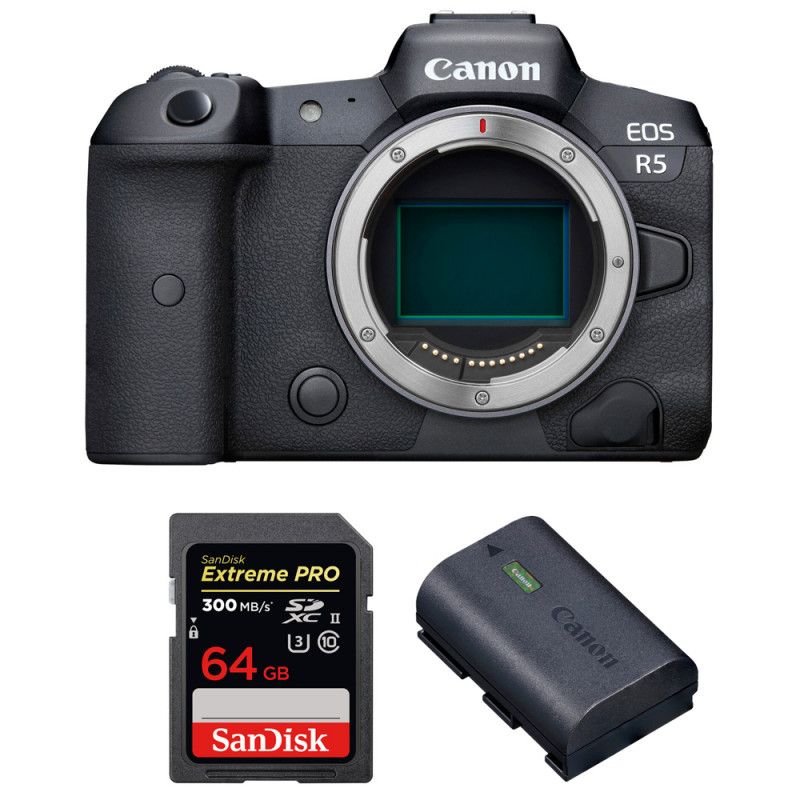 Canon EOS R5 Body + SanDisk 64GB Extreme PRO UHS-II SDXC 300MB/s + Canon LP-E6NH