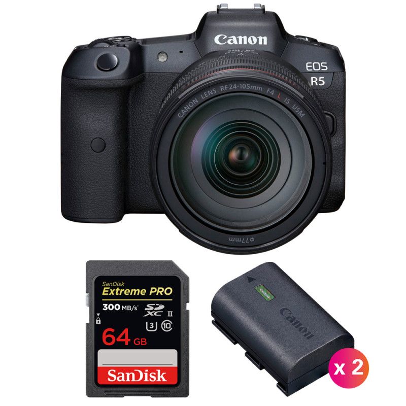 Canon EOS R5 + RF 24-105mm f/4L IS USM + SanDisk 64GB Extreme PRO UHS-II SDXC 300MB/s + 2 Canon LP-E6NH