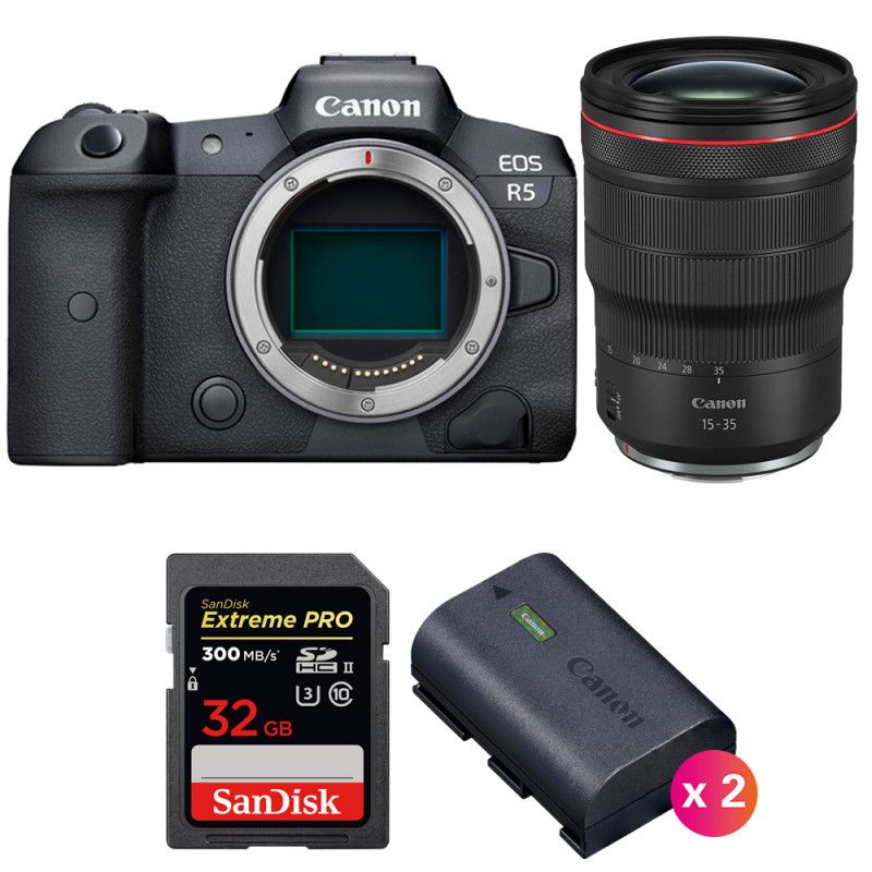 Canon EOS R5 Camera Kit with RF 15-35mm f/2.8L IS USM Lens and SanDisk 32GB Extreme PRO UHS-II SDXC Card