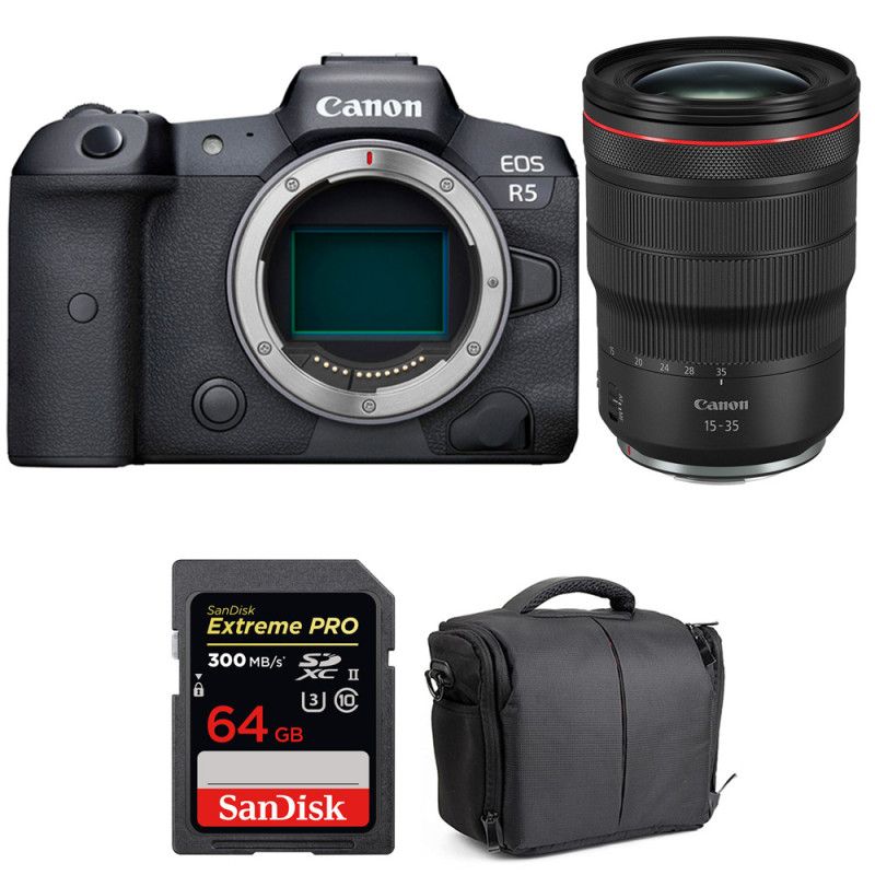 Canon EOS R5 + RF 15-35mm f/2.8L IS USM + SanDisk 64GB Extreme PRO UHS-II SDXC Card + Case