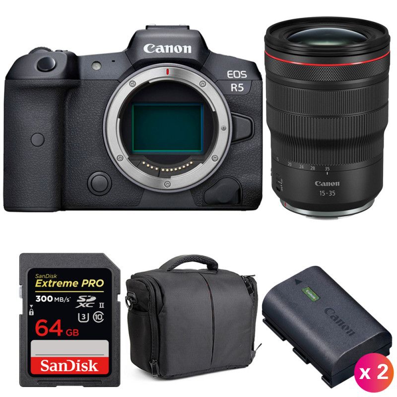 Canon EOS R5 + RF 15-35mm f/2.8L IS USM + SanDisk 64GB UHS-II SDXC 300MB/s + 2 Canon LP-E6NH + Sac