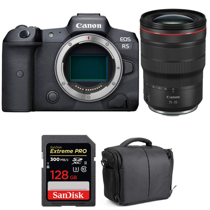 Canon EOS R5 + RF 15-35mm f/2.8L IS USM + SanDisk 128GB Extreme PRO UHS-II SDXC 300MB/s + Bag