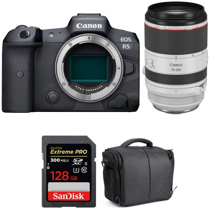 Canon EOS R5 + RF 70-200mm f/2.8L IS USM + SanDisk 128GB Extreme PRO UHS-II SDXC Card + Bag