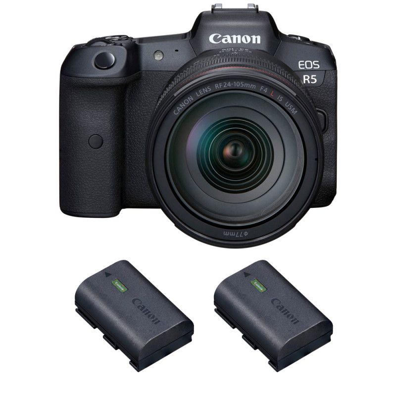 Canon EOS R5 + RF 24-105mm f/4L IS USM + 2 Canon LP-E6NH Camera Kit