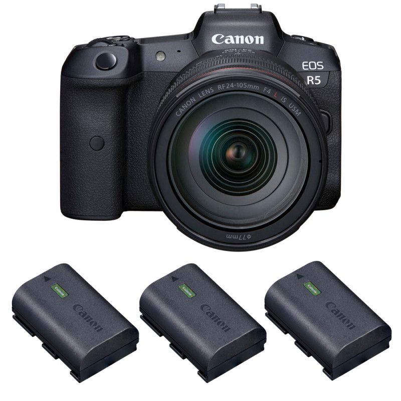 Canon EOS R5 + RF 24-105mm f/4L IS USM + 3 Canon LP-E6NH Camera Kit