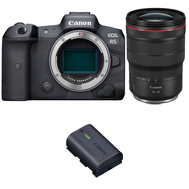 Kit Canon EOS R5 + Objetivo RF 15-35 mm f/2.8L IS USM + 1 Batería LP-E6NH