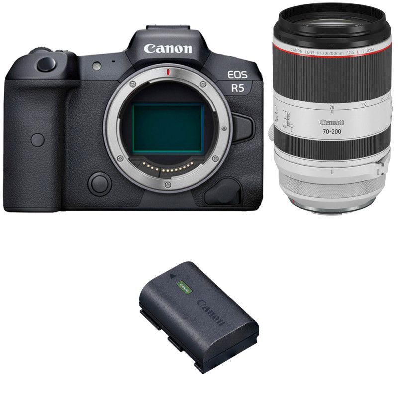 Canon EOS R5 + RF 70-200mm f/2.8L IS USM + 1 Canon LP-E6NH Camera Kit