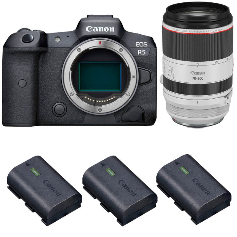Canon EOS R5 + RF 70-200mm f/2.8L IS USM + 3 Canon LP-E6NH Camera Kit