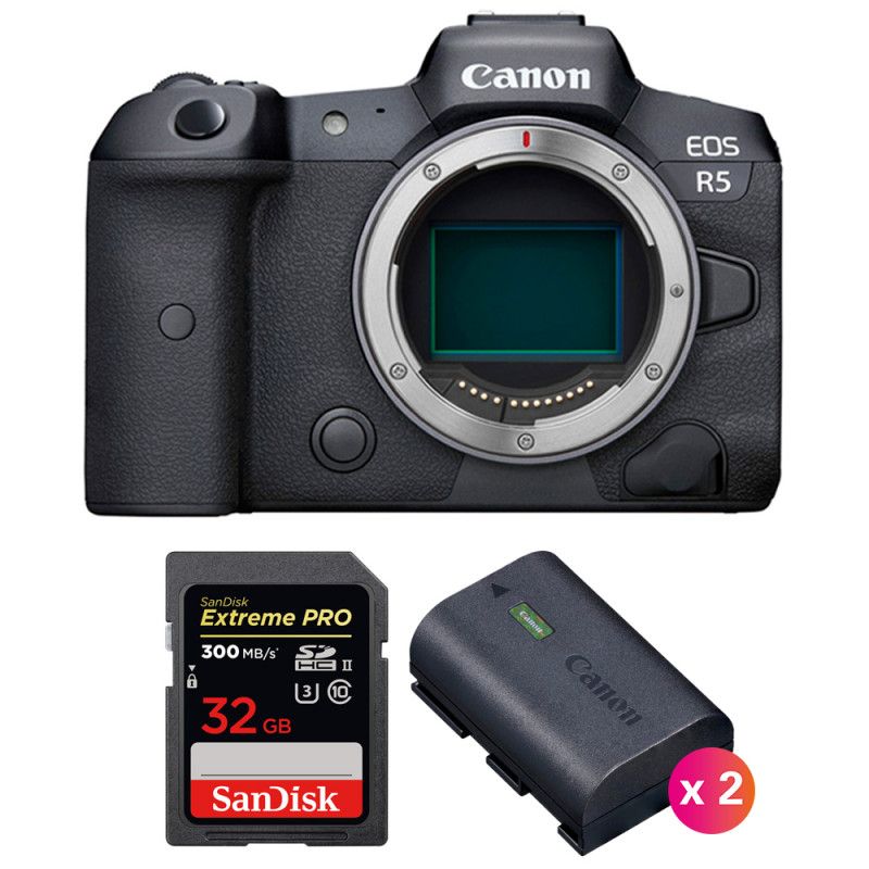 Kit Canon EOS R5 Nu + Tarjeta SanDisk 64GB Extreme PRO CFexpress Tipo B + 2 Baterías Canon LP-E6NH