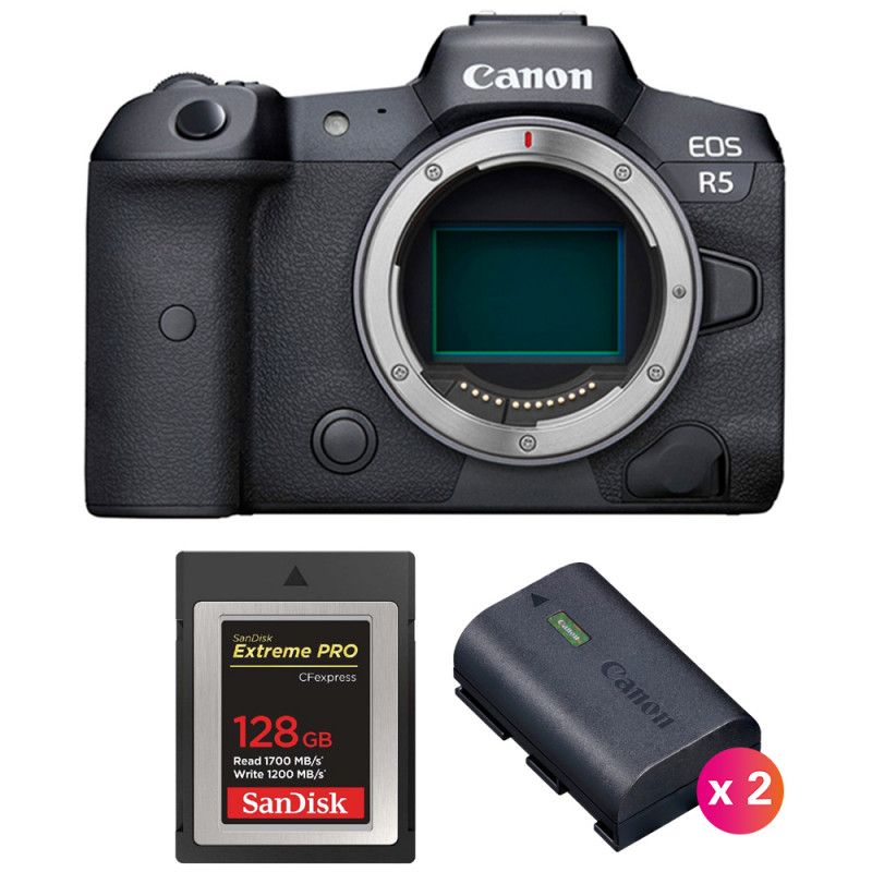 Canon EOS R5 Nu + Carte Sandisk 128 Go Extreme PRO CFexpress Type B + 2 Batteries Canon LP-E6NH