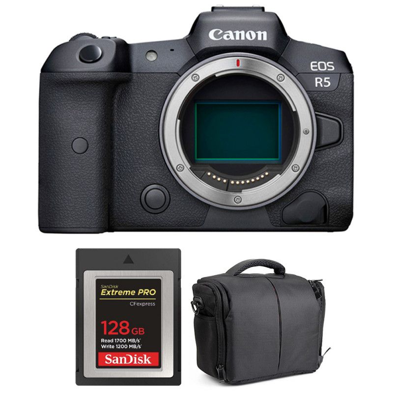 Canon EOS R5 Nu + Carte Sandisk 128 Go Extreme PRO CFexpress Type B + Sac