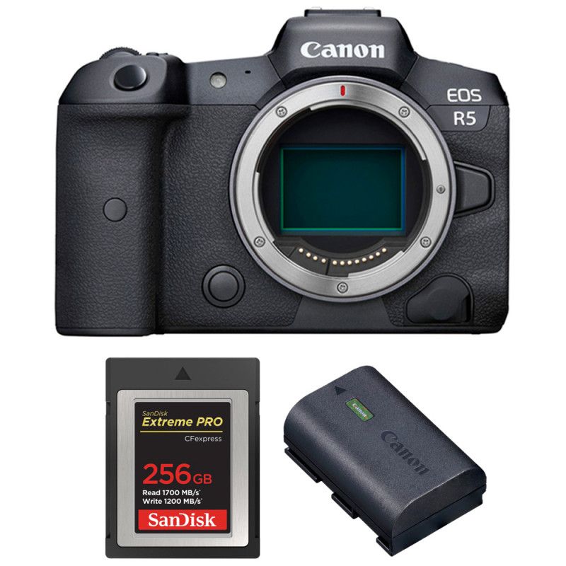 Canon EOS R5 Nu + SanDisk 256GB Extreme PRO CFexpress Tipo B + Canon LP-E6NH Cuerpo de cámara