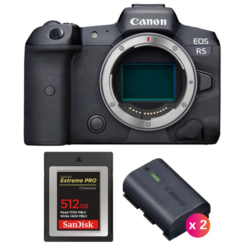 Canon EOS R5 Nu + Tarjeta SanDisk 512GB Extreme PRO Tipo B CFexpress + 2 Baterías Canon LP-E6NH