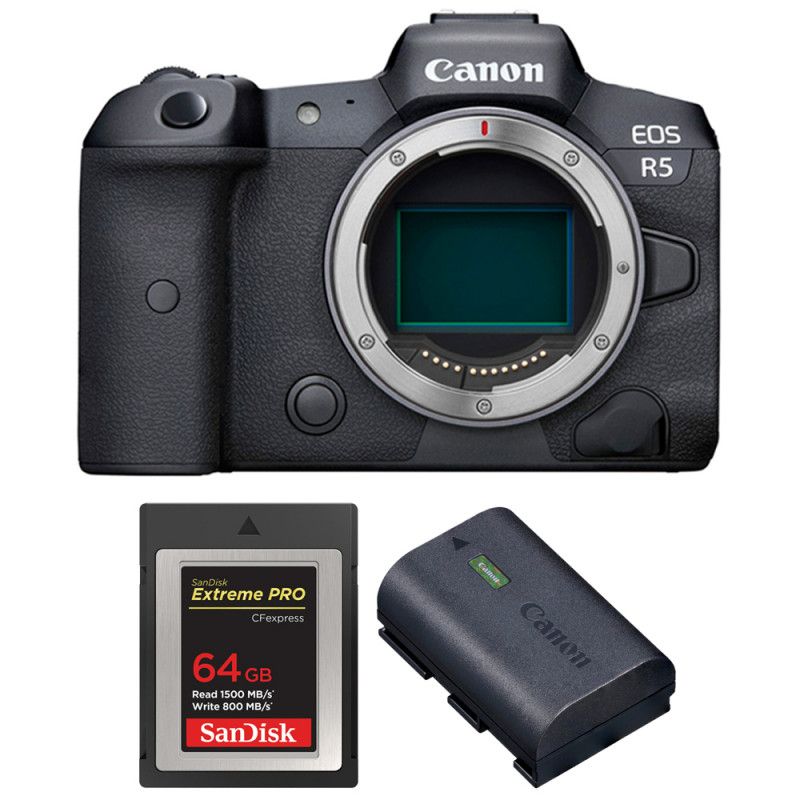 Canon EOS R5 Cuerpo + SanDisk 64GB Extreme PRO CFexpress Tipo B + Canon LP-E6NH