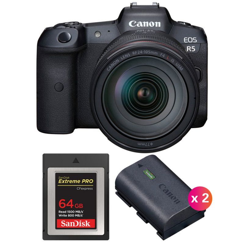 Canon EOS R5 + RF 24-105mm f/4L IS USM + SanDisk 64GB Extreme PRO CFexpress Type B + 2 Canon LP-E6NH