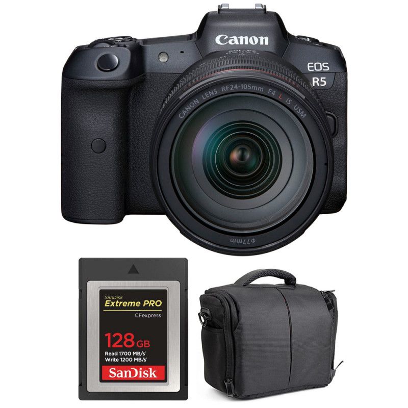 Canon EOS R5 + RF 24-105mm f/4L IS USM + SanDisk 128GB Extreme PRO CFexpress Type B + Bag