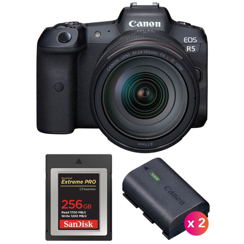 Canon EOS R5 + RF 24-105mm f/4L IS USM + SanDisk 256GB Extreme PRO CFexpress Type B + 2 Canon LP-E6NH