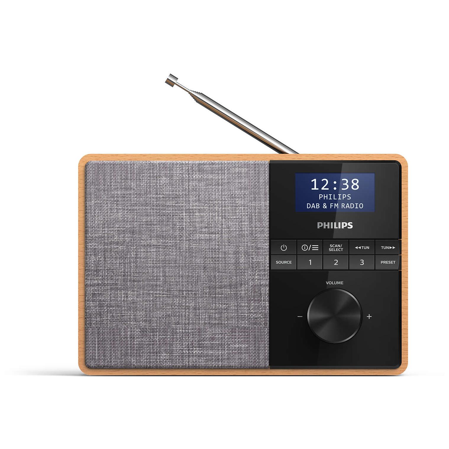 Philips TAR5505 Digital Portable Radio, Black, Grey, Wood