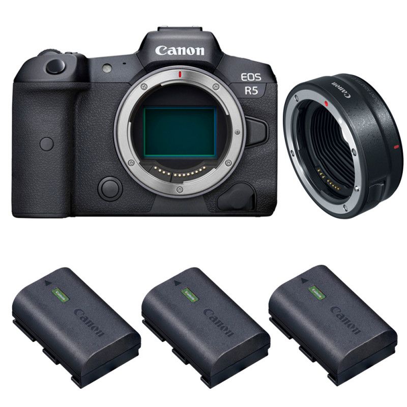 Canon EOS R5 + EF-EOS R Lens + 3 Canon LP-E6NH Batteries - 2 Year Warranty
