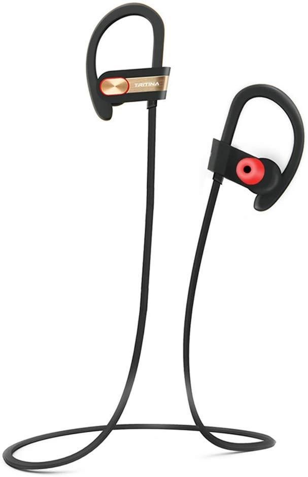 TRITINA Sports Sweatproof Wireless Headphones, Stereo for Running and Jogging - Black with Grey
