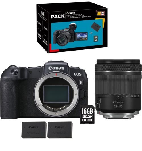 Canon EOS RP Hybrid Camera Kit with RF 24-105mm f/4-7.1 IS STM Lens + Extra Battery LP-E17 + 16GB SD Card - Black