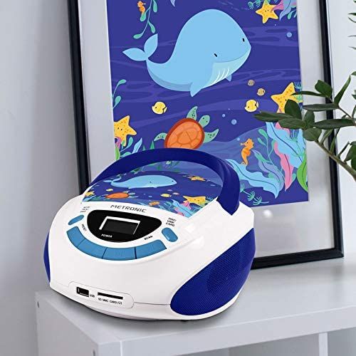 Metronic Ocean Mini Hi-Fi Chain Radio CD Player USB SD AUX-IN Children's Blue White
