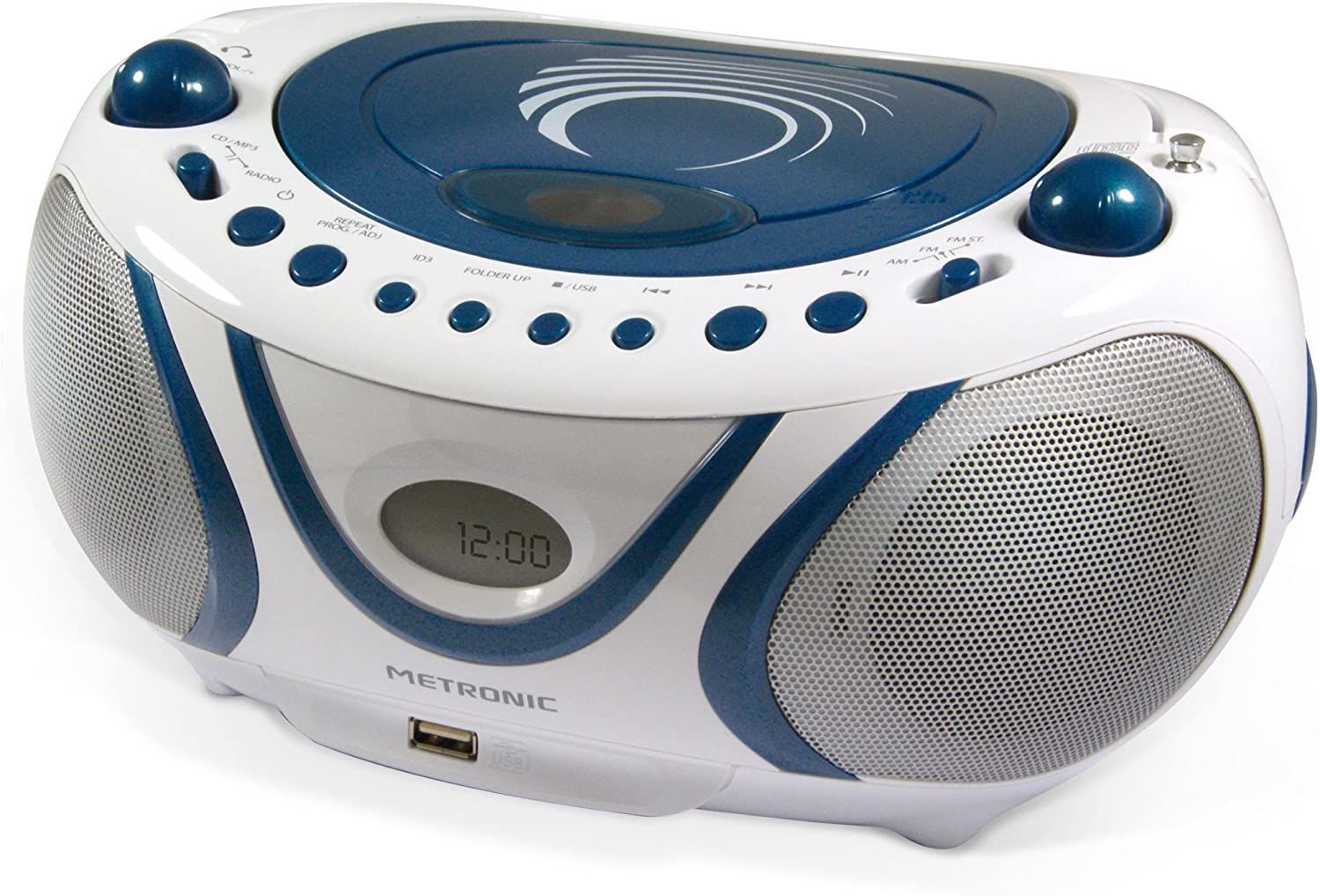Metronic Mini Hi-Fi Chain Radio CD Player MP3 USB Blue White