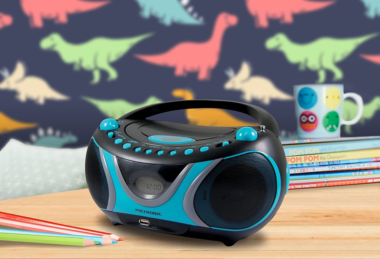 Metronic Mini Hi-Fi Chain Stereo CD Player MP3 USB Blue Black