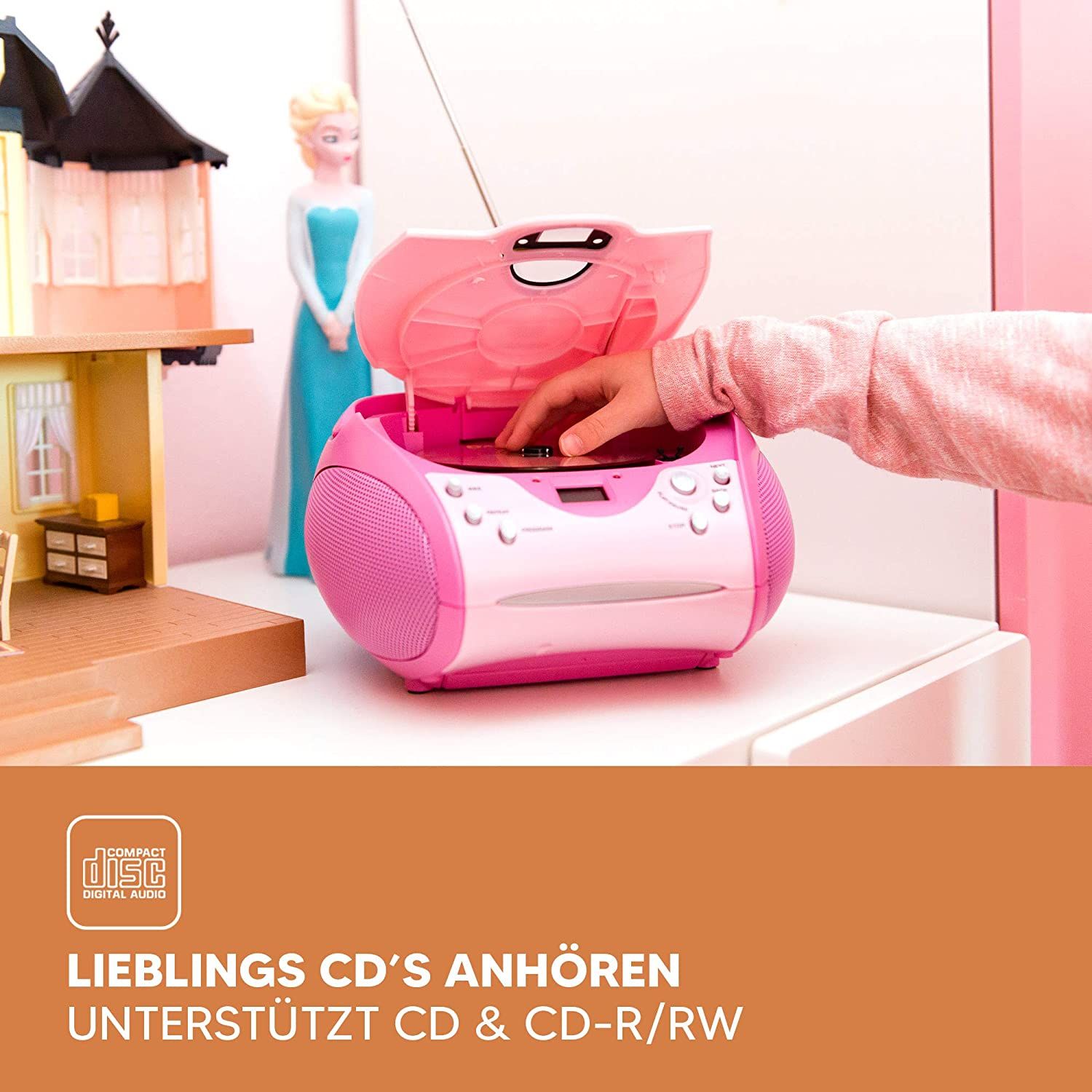 Lenco SCD-24 Portable Stereo Hi-Fi CD Player with FM Radio - Pink