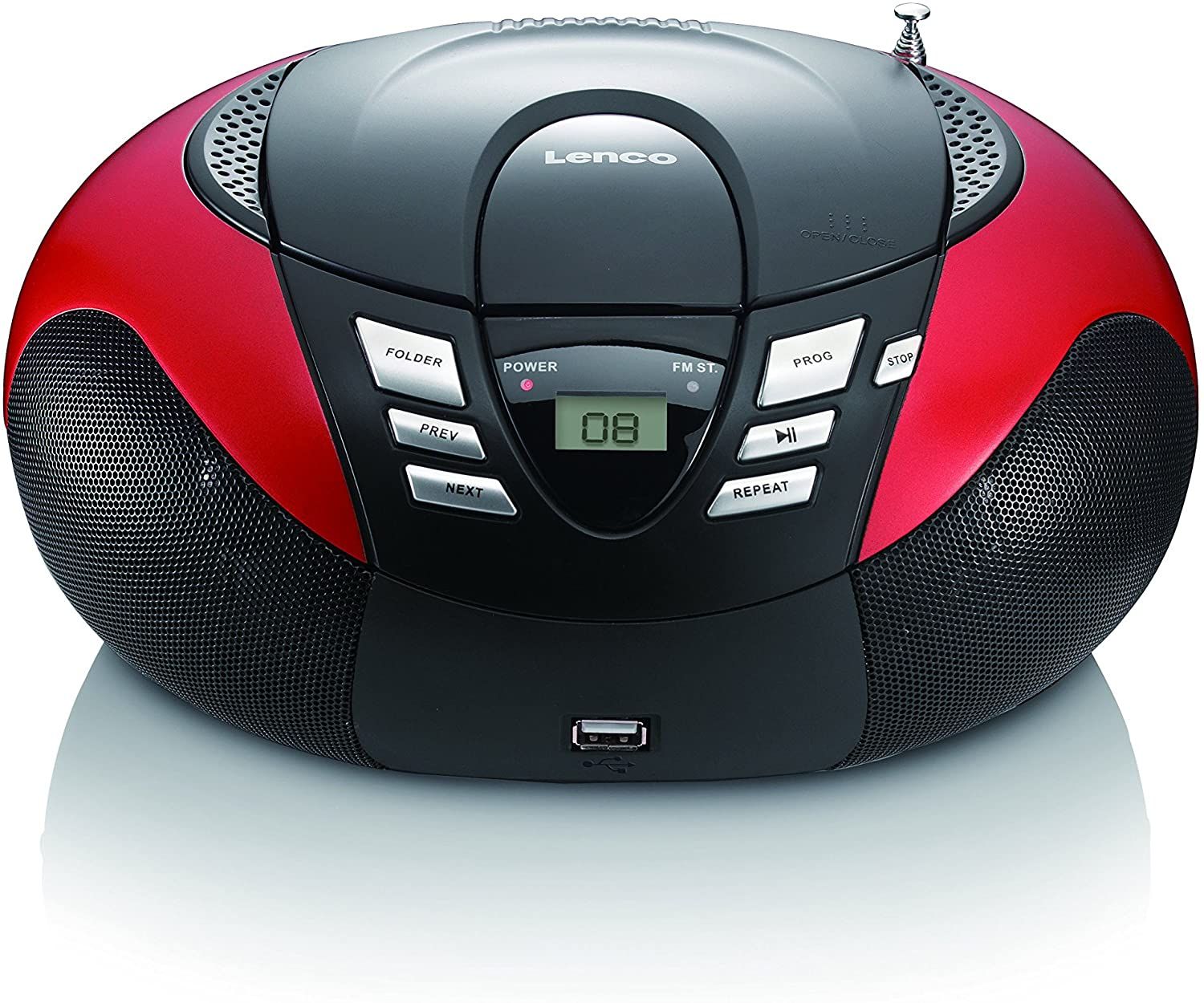 Lenco Mini Stereo Hi-Fi Chain FM CD MP3 USB Red Black